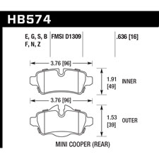 Mini Cooper, Clubman, JCW, Countryman, S, Rear, Hawk HP-Plus Brake Pads, HB574N.636