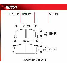 Mazda RX-7 1979-1985 - Rear, Hawk HP-Plus Brake Pads, HB151N.505
