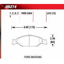 99-04 Ford Mustang, GT, Front, Hawk Blue Brake Pads, HB274E.610