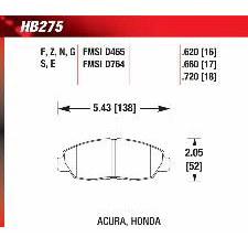 CL, Accord, Civic, Si, Insight, Front, Hawk DTC-70 Brake Pads, HB275U.620