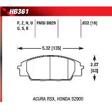 Acura RSX Type-S, Honda Civic Si, S2000, Front, Hawk DTC-60 Brake Pads, HB361G.622