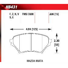 01-05 Miata, LS, Mazdaspeed, SE, Shinsen, Front, Hawk HP-Plus Brake Pads, HB431N.606