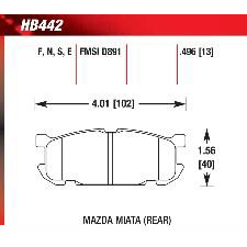 01-05 Mazda Miata, SE, Shinsen, LS, Rear, Hawk HP-Plus Brake Pads, HB442N.496