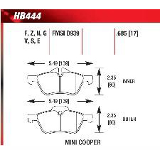 02-06 Mini Cooper, 06-09 Cooper S, Front, Hawk DTC-30 Brake Pads, HB444W.685
