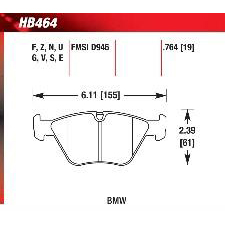 BMW 330, M3, X3, Z4 M Roadster, Coupe, Front, Hawk HT-10 Brake Pads, HB464S.764