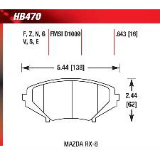 08-11 Mazda RX-8 Grand Touring, Sport, Touring, Front, Hawk Blue Brake Pads, HB470E.643