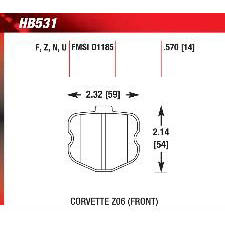 06-13 Corvette 427, Grand Sport, Z06, ZR1, Front, Hawk HP-Plus Brake Pads, HB531N.570