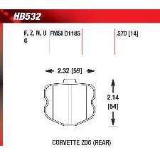 06-13 Corvette Grand Sport, Z06, ZR1, Rear, Hawk Ceramic Brake Pads, HB532Z.570