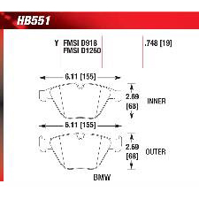 1 Series M, 3, 5, 6, 7 Series, M3, X1, Z4, Front, Hawk HP-Plus Brake Pads, HB551N.748